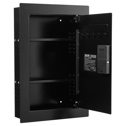 Wall Safe, 3-Tier Hidden Wall Safe with Fingerprint, Password, Key & Turning Knob, Q235 Cold-Rolled Steel In-Wall Box with Adjustable Shelves & Key Holders for Money, Jewelry, Passport, Document
