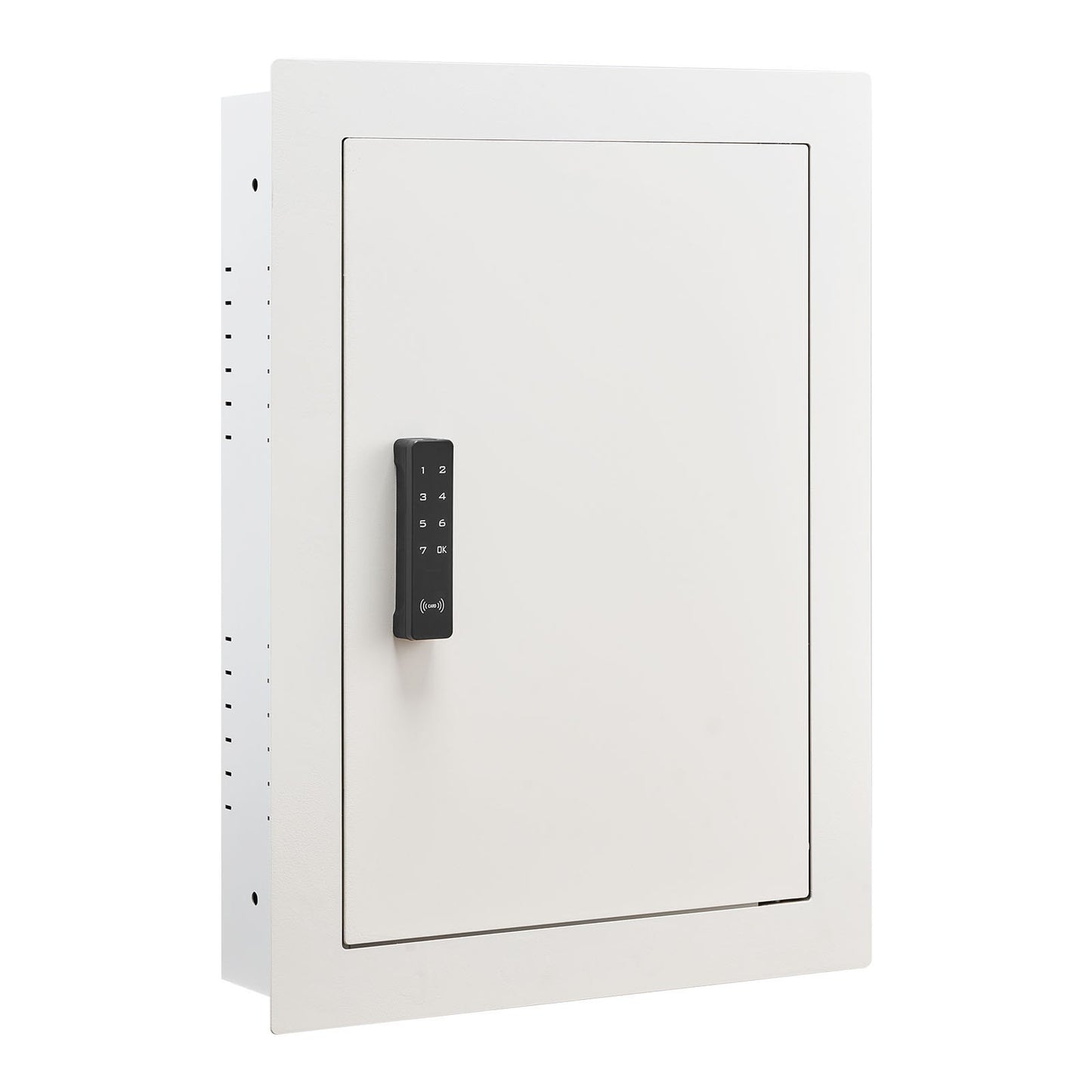 0.83 sq.ft Wall Safe, 3-Tier Hidden Wall Safe with Password, Key & Turning Knob, Q235 Cold-Rolled Steel In-Wall Box with Adjustable Shelves & Mounting Holes for Money, Jewelry, Passport, White