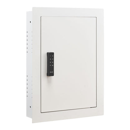 0.83 sq.ft Wall Safe, 3-Tier Hidden Wall Safe with Password, Key & Turning Knob, Q235 Cold-Rolled Steel In-Wall Box with Adjustable Shelves & Mounting Holes for Money, Jewelry, Passport, White