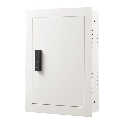 0.83 sq.ft Wall Safe, 3-Tier Hidden Wall Safe with Password, Key & Turning Knob, Q235 Cold-Rolled Steel In-Wall Box with Adjustable Shelves & Mounting Holes for Money, Jewelry, Passport, White