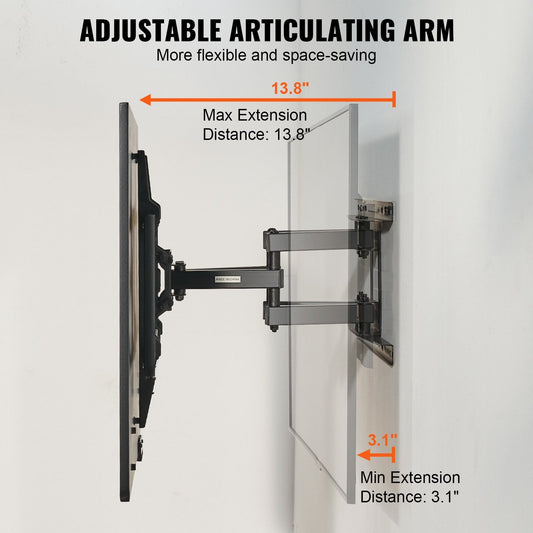 Full Motion TV Wall Mount, Fits 37-75 m TVs, Swivel Tilt, 60 kg Capacity