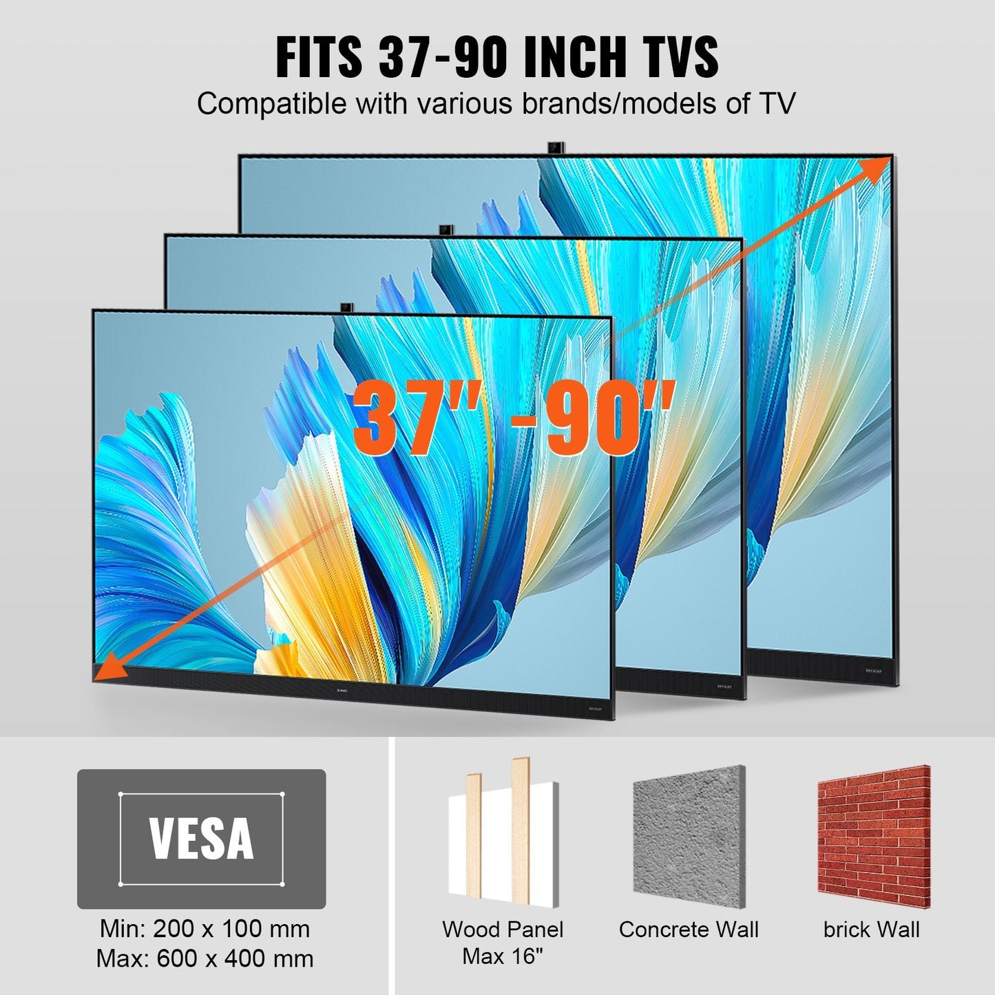 Full Motion TV Wall Mount for 0.9-2.3m TVs, Swivel Tilt, 75 kg Capacity