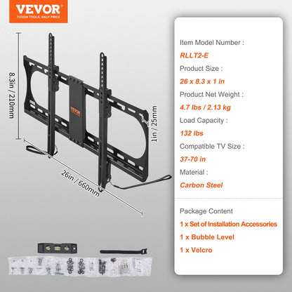 VEVOR Universal TV Wall Mount, Low Profile TV Mount Fits for Most 37-70 inch TVs,