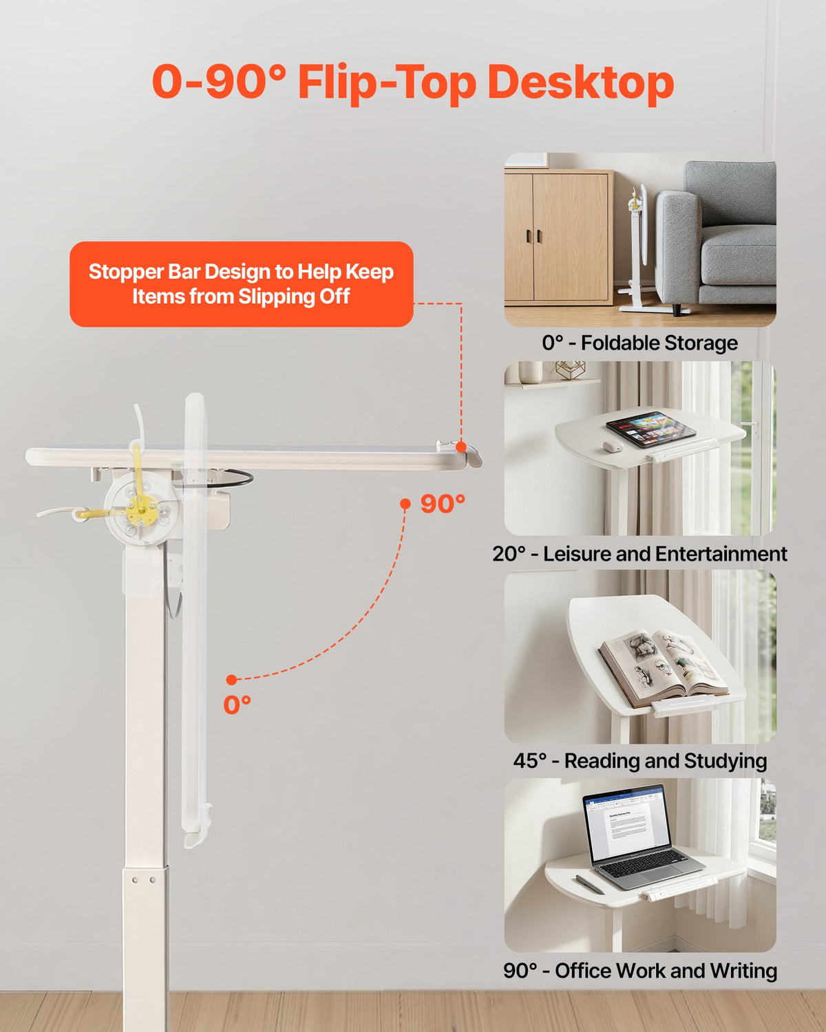 Standing Desk, Adjustable Height Mobile Stand Up Desk with Tilting Desktop, 650 x 480 mm Small Computer Sit Stand Workstation, 15 kg Capacity, Pneumatic Lift for Home Office, Fully Assembled