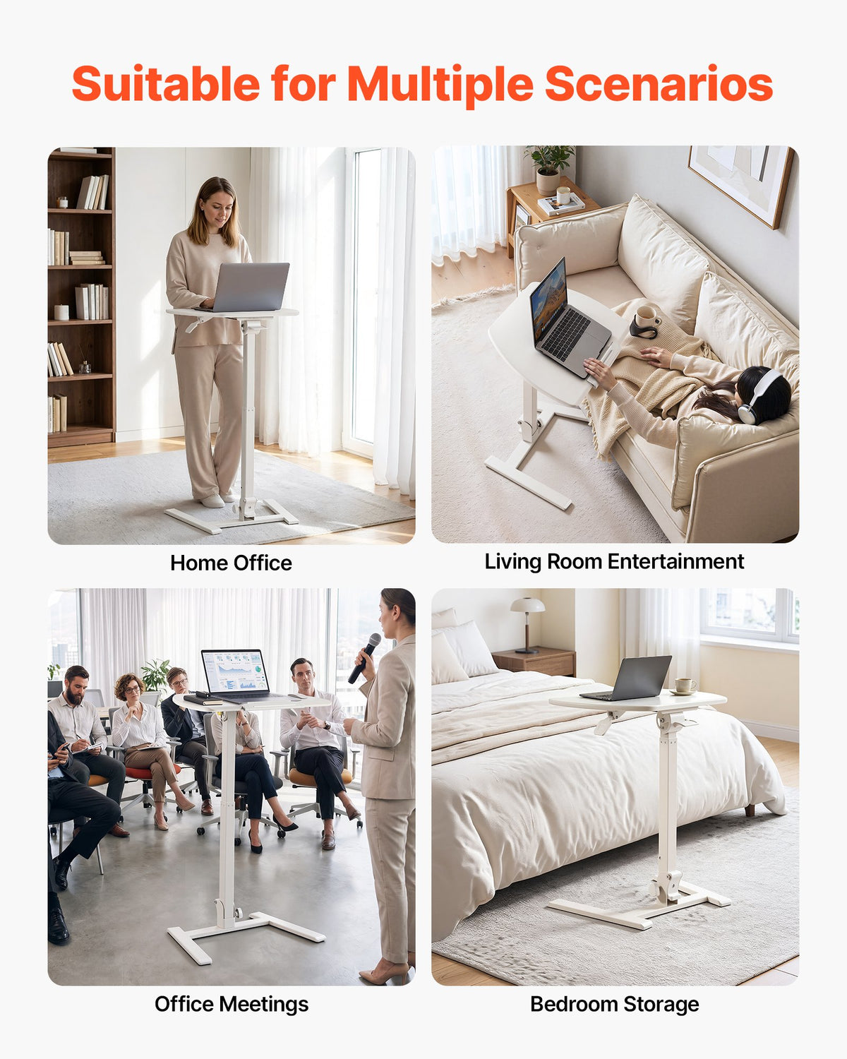 Standing Desk, Adjustable Height Mobile Stand Up Desk with Tilting Desktop, 650 x 480 mm Small Computer Sit Stand Workstation, 15 kg Capacity, Pneumatic Lift for Home Office, Fully Assembled