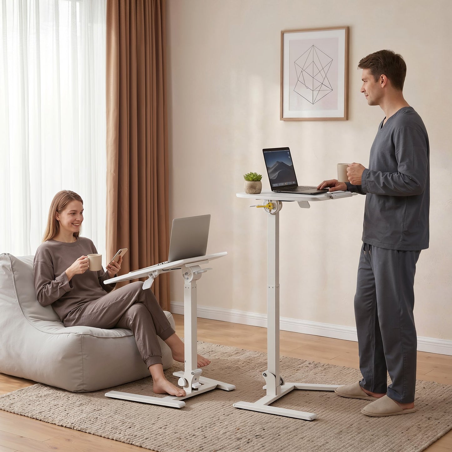 Standing Desk, Adjustable Height Mobile Stand Up Desk with Tilting Desktop, 650 x 480 mm Small Computer Sit Stand Workstation, 15 kg Capacity, Pneumatic Lift for Home Office, Fully Assembled