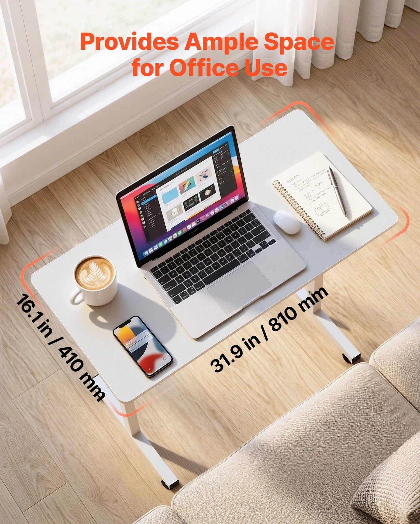 Standing Desk, Adjustable Height Mobile Stand Up Desk with Lockable Casters, 810 x 410 mm Small Computer Sit Stand Rolling Workstation with Hook, 25 kg Desktop Capacity, for Home Office, White