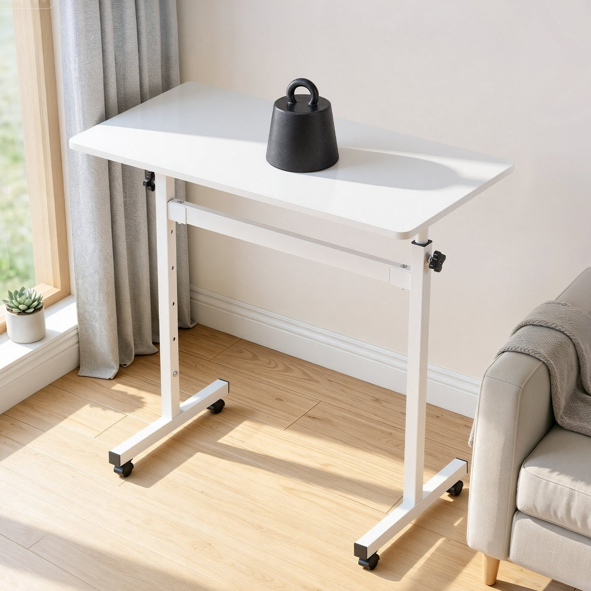 Standing Desk, Adjustable Height Mobile Stand Up Desk with Lockable Casters, 810 x 410 mm Small Computer Sit Stand Rolling Workstation with Hook, 25 kg Desktop Capacity, for Home Office, White