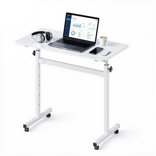 Standing Desk, Adjustable Height Mobile Stand Up Desk with Lockable Casters, 810 x 410 mm Small Computer Sit Stand Rolling Workstation with Hook, 25 kg Desktop Capacity, for Home Office, White