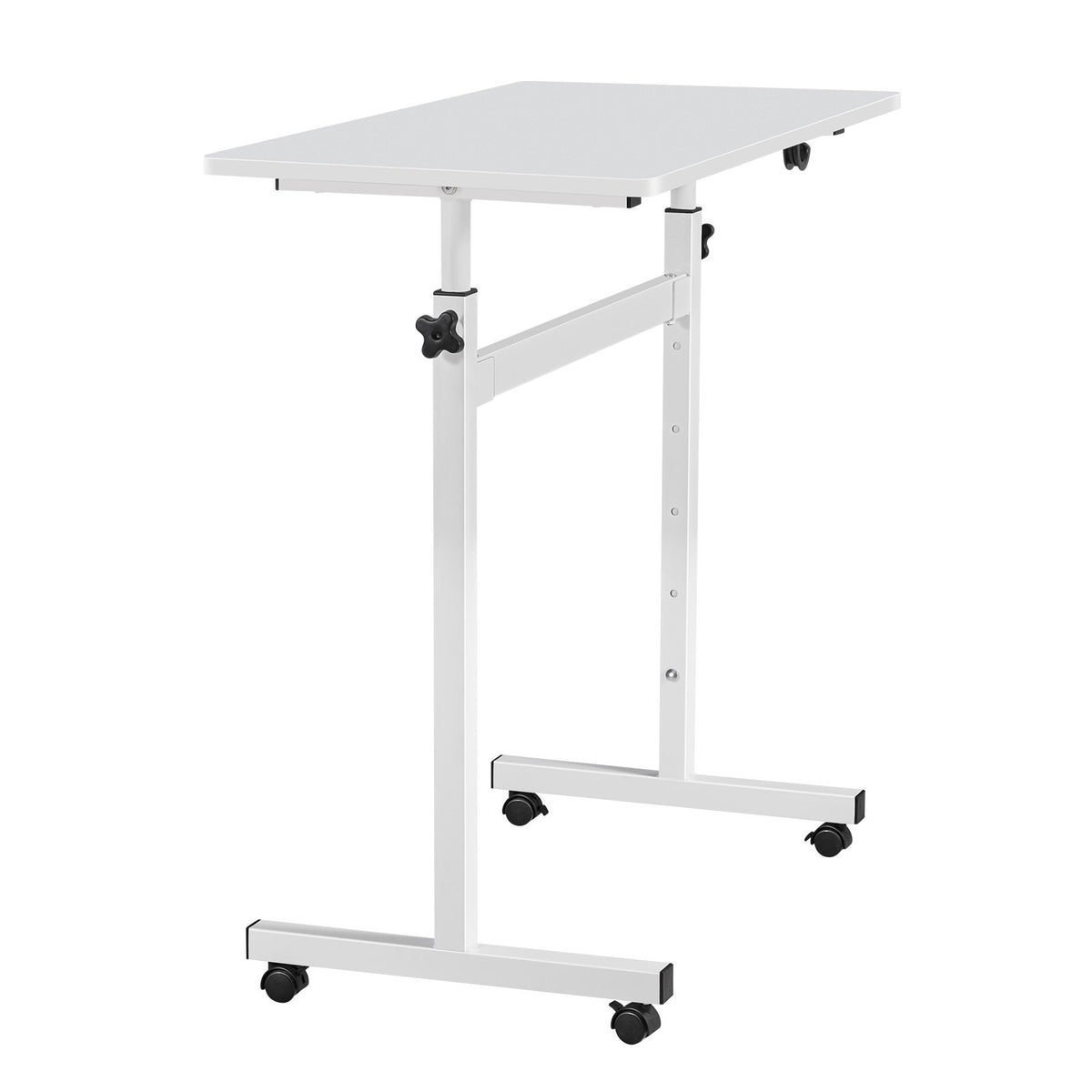 Standing Desk, Adjustable Height Mobile Stand Up Desk with Lockable Casters, 810 x 410 mm Small Computer Sit Stand Rolling Workstation with Hook, 25 kg Desktop Capacity, for Home Office, White