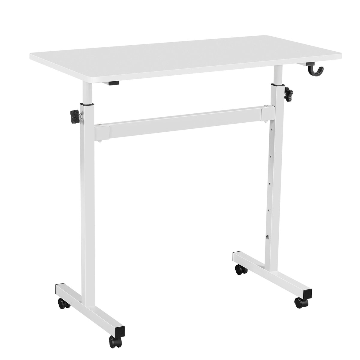 Standing Desk, Adjustable Height Mobile Stand Up Desk with Lockable Casters, 810 x 410 mm Small Computer Sit Stand Rolling Workstation with Hook, 25 kg Desktop Capacity, for Home Office, White