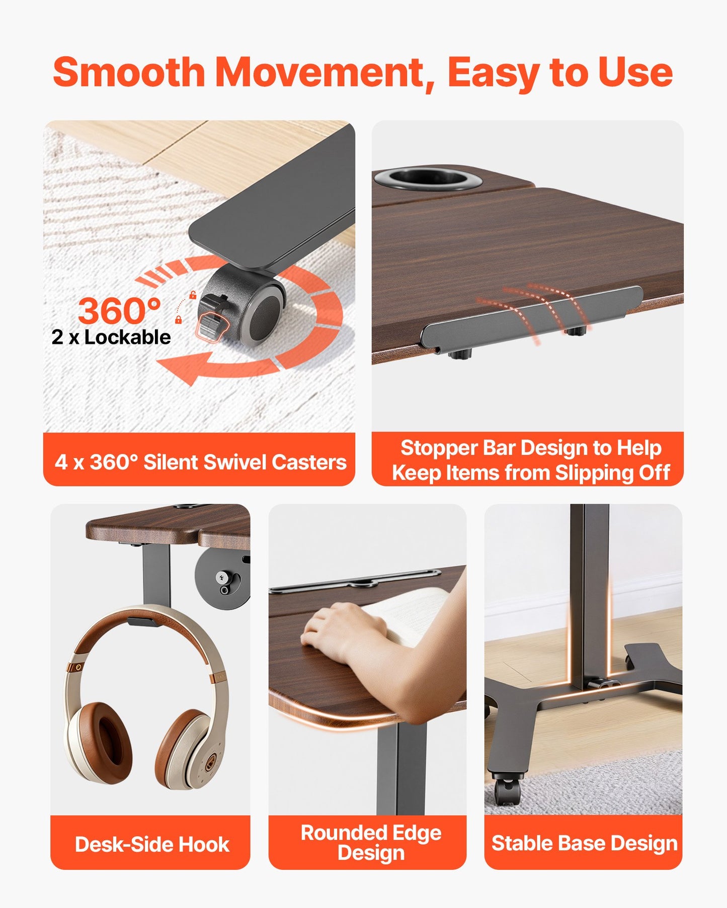 Standing Desk, Adjustable Height Mobile Stand Up Desk with Tilting Desktop, 715 x 525 mm Small Computer Sit Stand Workstation, 15 kg Load Capacity, Foot Pedal Pneumatic Lift for Home, Office