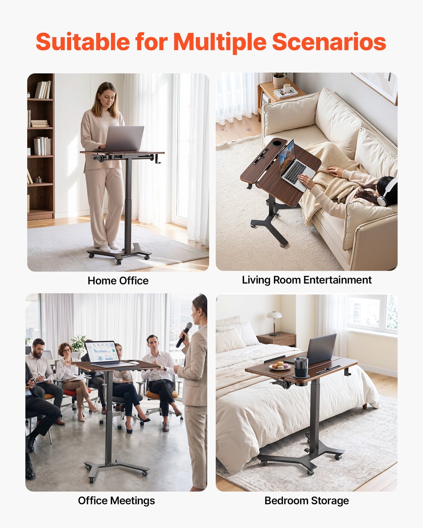 Standing Desk, Adjustable Height Mobile Stand Up Desk with Tilting Desktop, 715 x 525 mm Small Computer Sit Stand Workstation, 15 kg Load Capacity, Foot Pedal Pneumatic Lift for Home, Office