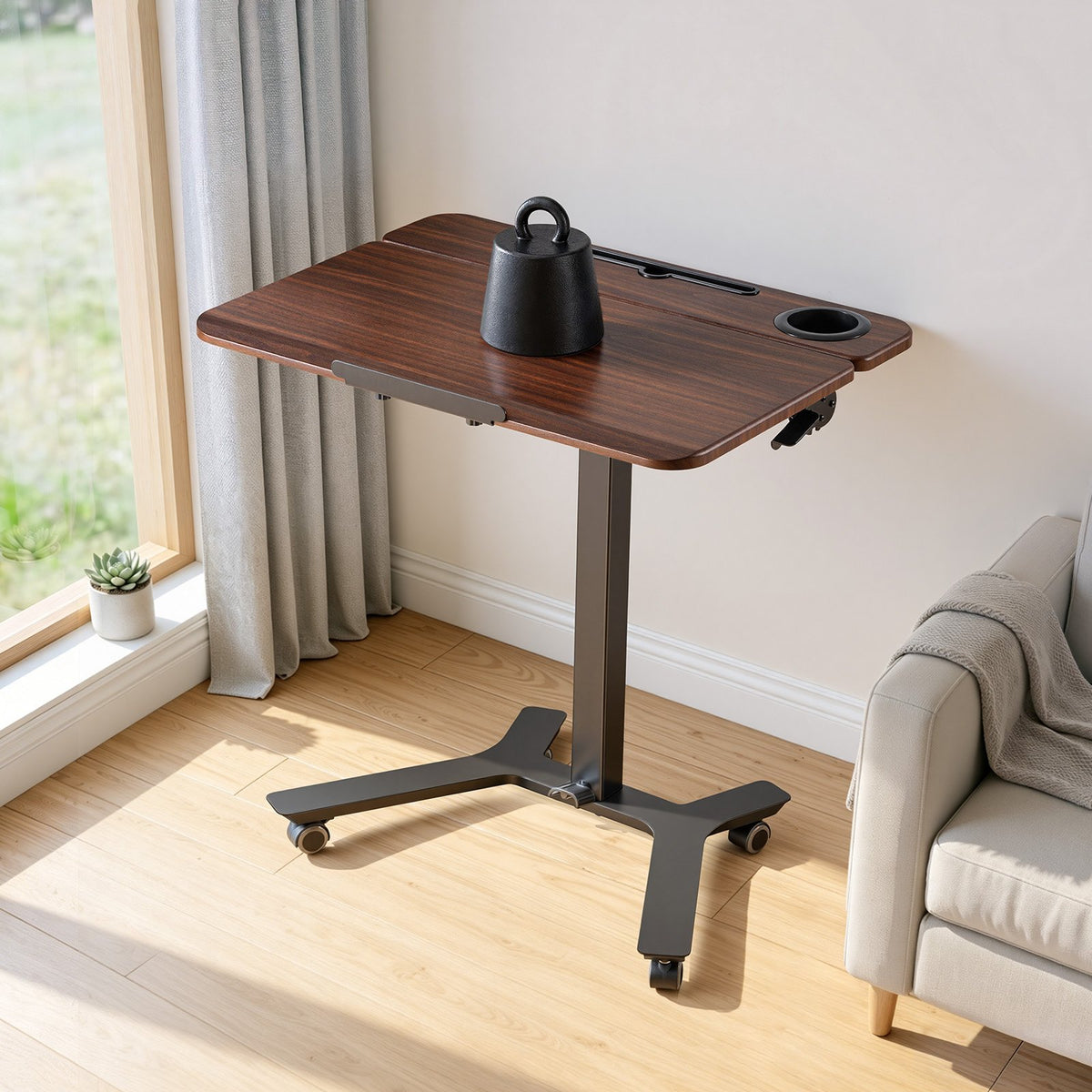 Standing Desk, Adjustable Height Mobile Stand Up Desk with Tilting Desktop, 715 x 525 mm Small Computer Sit Stand Workstation, 15 kg Load Capacity, Foot Pedal Pneumatic Lift for Home, Office