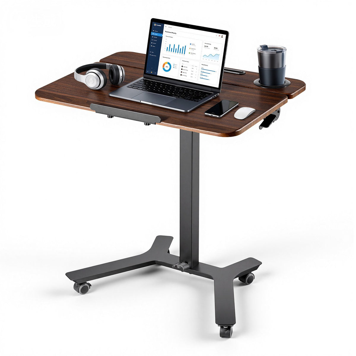 Standing Desk, Adjustable Height Mobile Stand Up Desk with Tilting Desktop, 715 x 525 mm Small Computer Sit Stand Workstation, 15 kg Load Capacity, Foot Pedal Pneumatic Lift for Home, Office