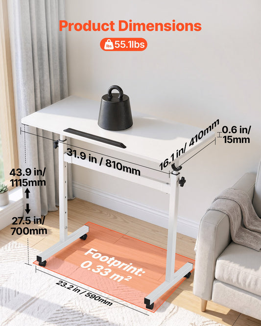 Standing Desk, Adjustable Height Mobile Stand Up Desk 360° Tilting Desktop, 810 x 410 mm Small Computer Sit Stand Rolling Workstation w/ Hook, Lockable Casters, 25 kg Capacity for Home Office