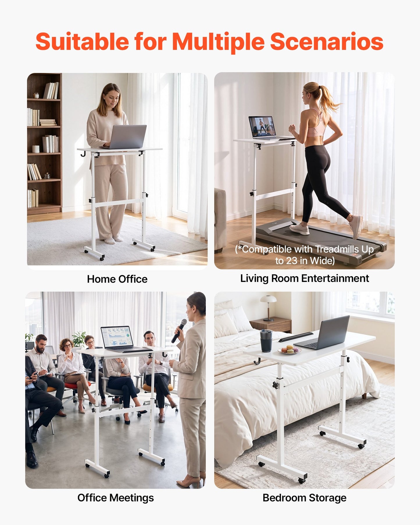 Standing Desk, Adjustable Height Mobile Stand Up Desk 360° Tilting Desktop, 810 x 410 mm Small Computer Sit Stand Rolling Workstation w/ Hook, Lockable Casters, 25 kg Capacity for Home Office