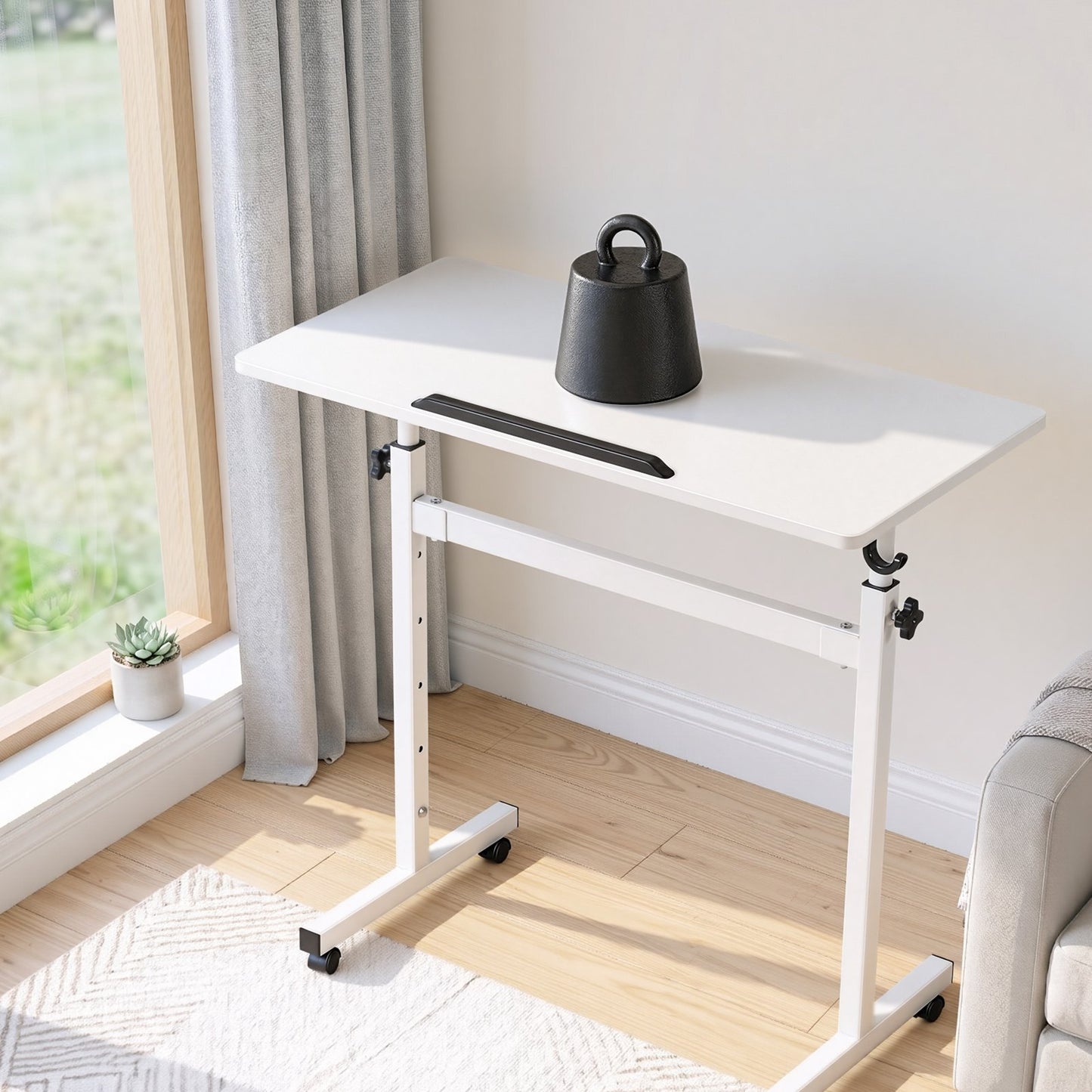 Standing Desk, Adjustable Height Mobile Stand Up Desk 360° Tilting Desktop, 810 x 410 mm Small Computer Sit Stand Rolling Workstation w/ Hook, Lockable Casters, 25 kg Capacity for Home Office
