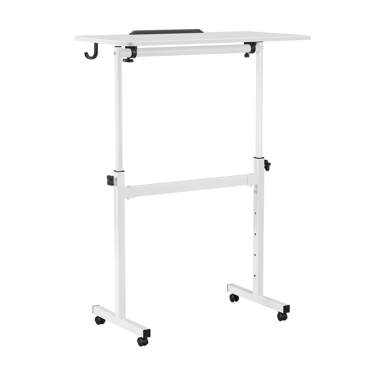 Standing Desk, Adjustable Height Mobile Stand Up Desk 360° Tilting Desktop, 810 x 410 mm Small Computer Sit Stand Rolling Workstation w/ Hook, Lockable Casters, 25 kg Capacity for Home Office