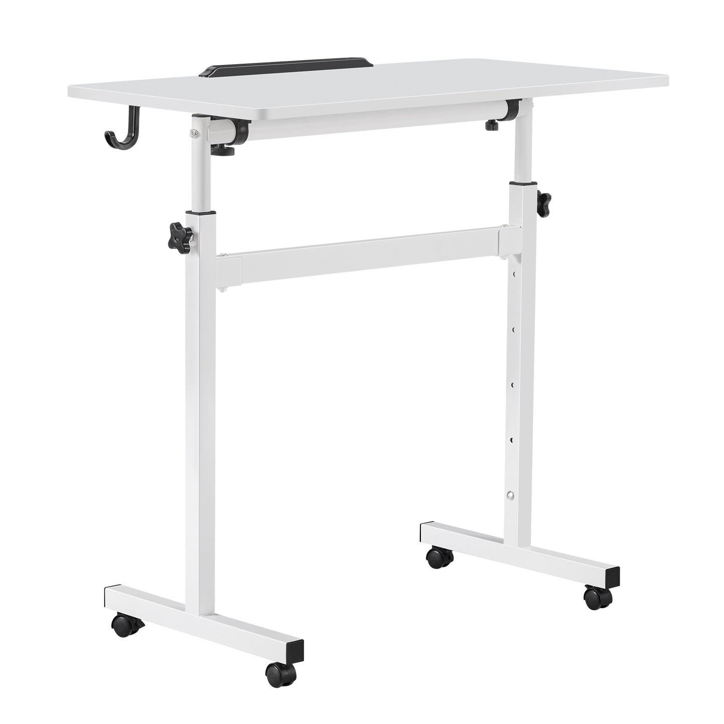 Standing Desk, Adjustable Height Mobile Stand Up Desk 360° Tilting Desktop, 810 x 410 mm Small Computer Sit Stand Rolling Workstation w/ Hook, Lockable Casters, 25 kg Capacity for Home Office