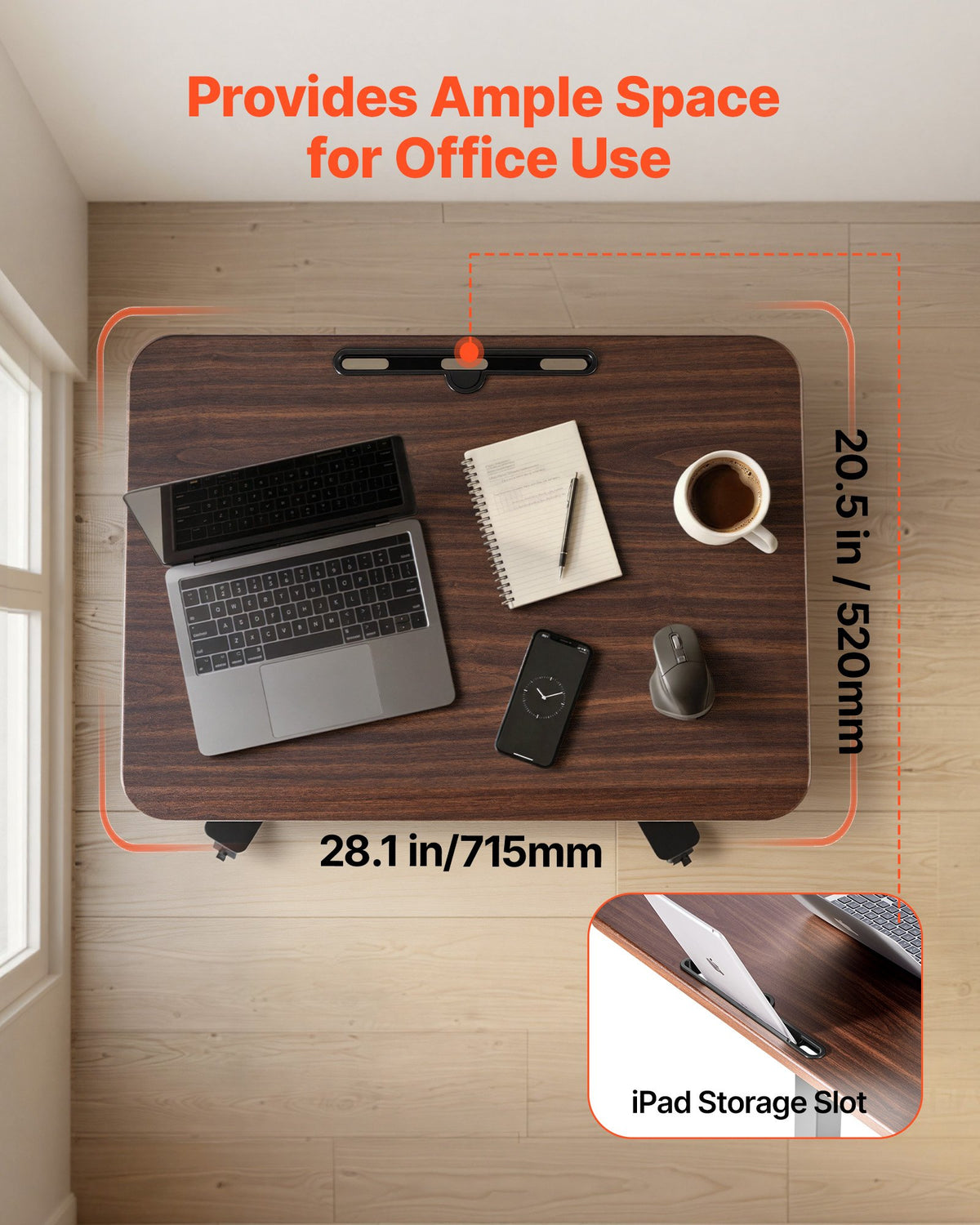 Standing Desk, Adjustable Height Mobile Stand Up Desk w/ Casters, 715 x 520 mm Small Computer Sit Stand Rolling Workstation w/ Hook, 15 kg Capacity, Foot Pedal Pneumatic Lift for Home Office
