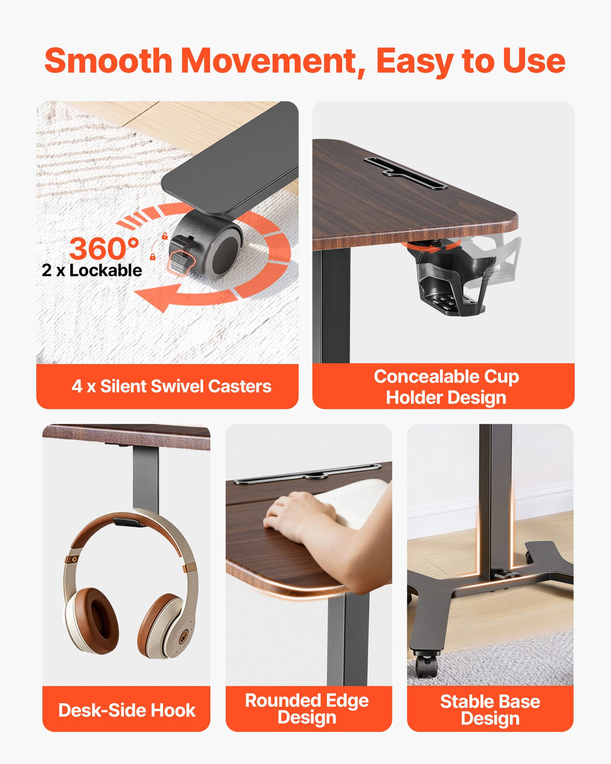 Standing Desk, Adjustable Height Mobile Stand Up Desk w/ Casters, 715 x 520 mm Small Computer Sit Stand Rolling Workstation w/ Hook, 15 kg Capacity, Foot Pedal Pneumatic Lift for Home Office