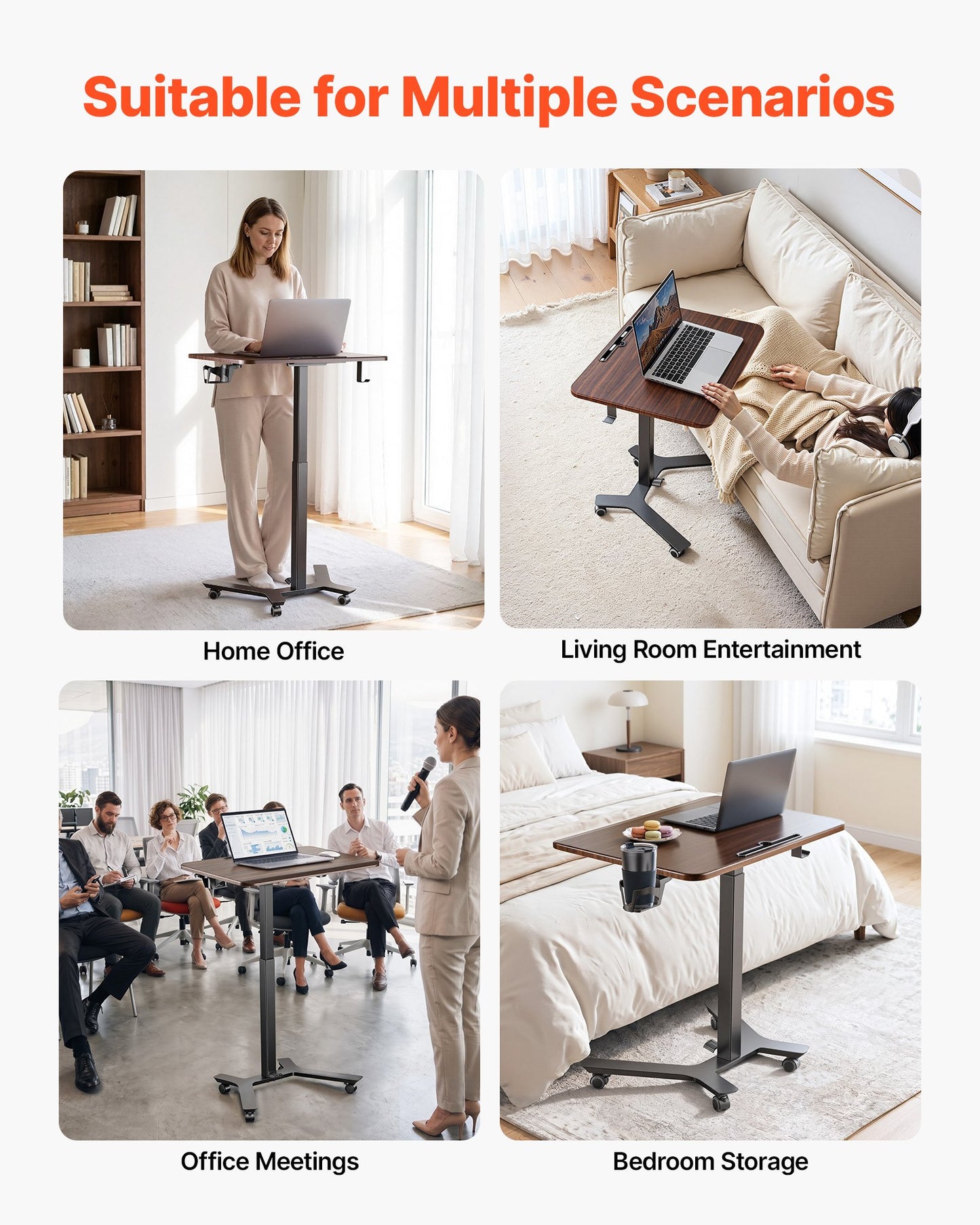 Standing Desk, Adjustable Height Mobile Stand Up Desk w/ Casters, 715 x 520 mm Small Computer Sit Stand Rolling Workstation w/ Hook, 15 kg Capacity, Foot Pedal Pneumatic Lift for Home Office