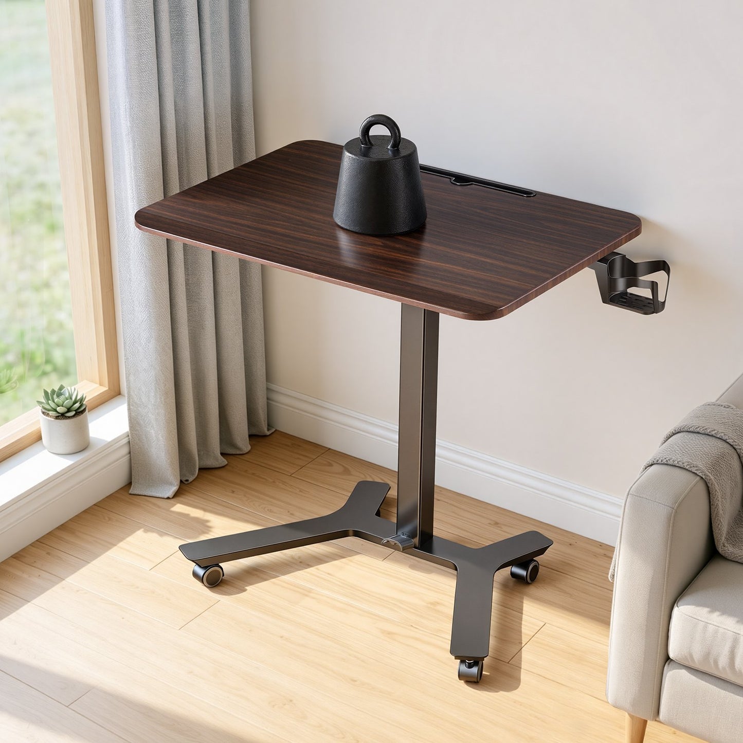 Standing Desk, Adjustable Height Mobile Stand Up Desk w/ Casters, 715 x 520 mm Small Computer Sit Stand Rolling Workstation w/ Hook, 15 kg Capacity, Foot Pedal Pneumatic Lift for Home Office