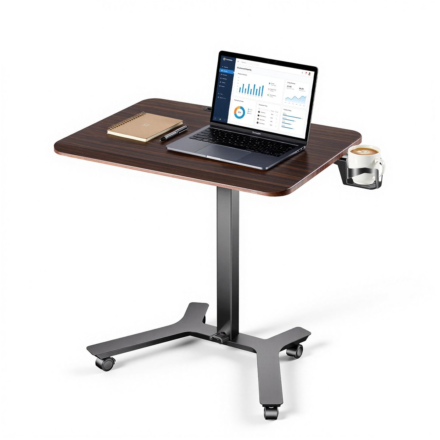 Standing Desk, Adjustable Height Mobile Stand Up Desk w/ Casters, 715 x 520 mm Small Computer Sit Stand Rolling Workstation w/ Hook, 15 kg Capacity, Foot Pedal Pneumatic Lift for Home Office