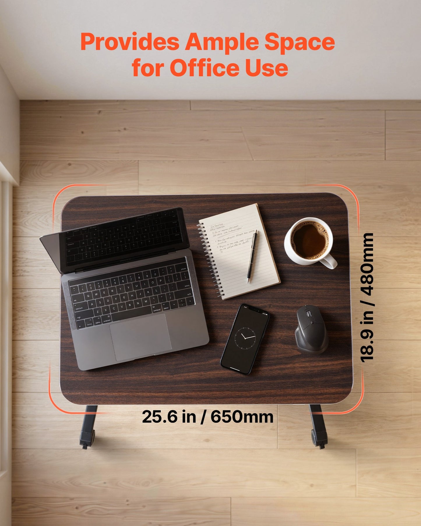 Standing Desk, Adjustable Height Mobile Stand Up Desk with 4 Casters, 650 x 480 mm Small Computer Sit Stand Rolling Workstation with Hook, 15 kg Desktop Capacity, Ideal for Home Office, Brown