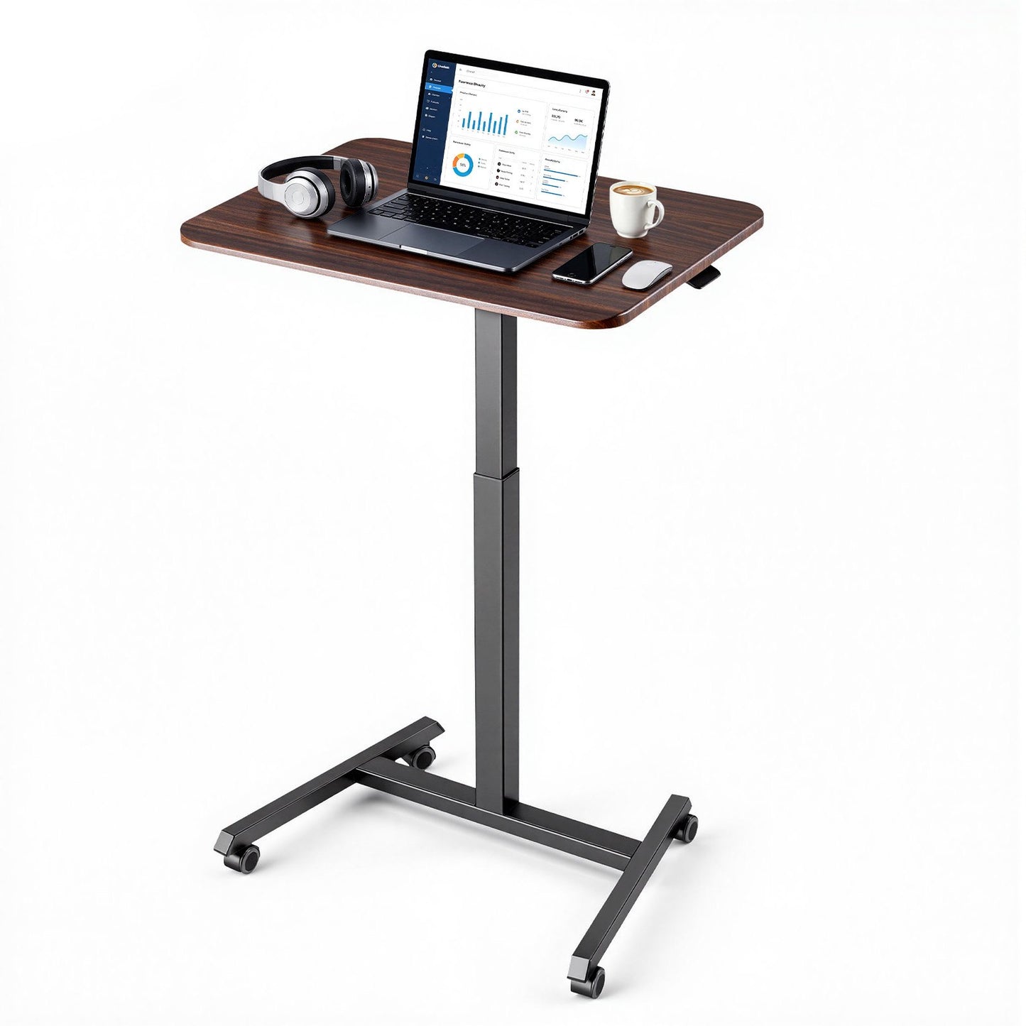 Standing Desk, Adjustable Height Mobile Stand Up Desk with 4 Casters, 650 x 480 mm Small Computer Sit Stand Rolling Workstation with Hook, 15 kg Desktop Capacity, Ideal for Home Office, Brown