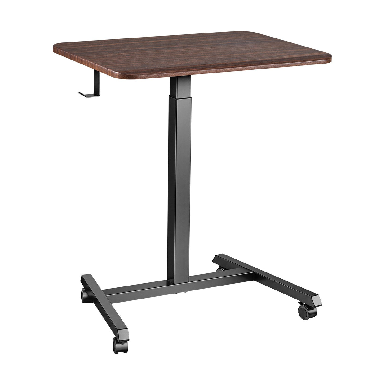 Standing Desk, Adjustable Height Mobile Stand Up Desk with 4 Casters, 650 x 480 mm Small Computer Sit Stand Rolling Workstation with Hook, 15 kg Desktop Capacity, Ideal for Home Office, Brown