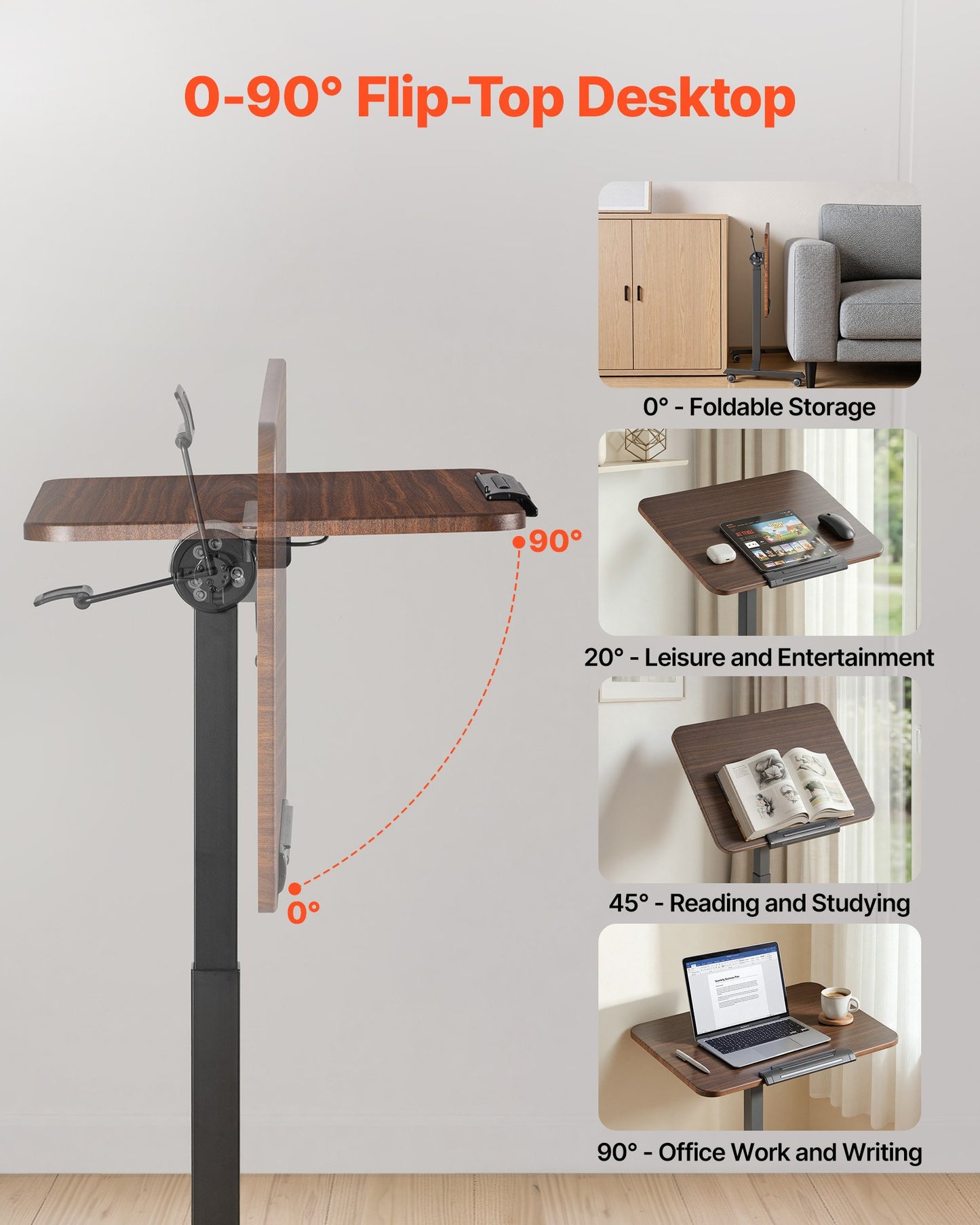 Standing Desk, Adjustable Height Mobile Stand Up Desk with Tilting Desktop, 650 x 480 mm Small Computer Sit Stand Rolling Workstation with 4 Casters, 15 kg Capacity, Ideal for Home Office
