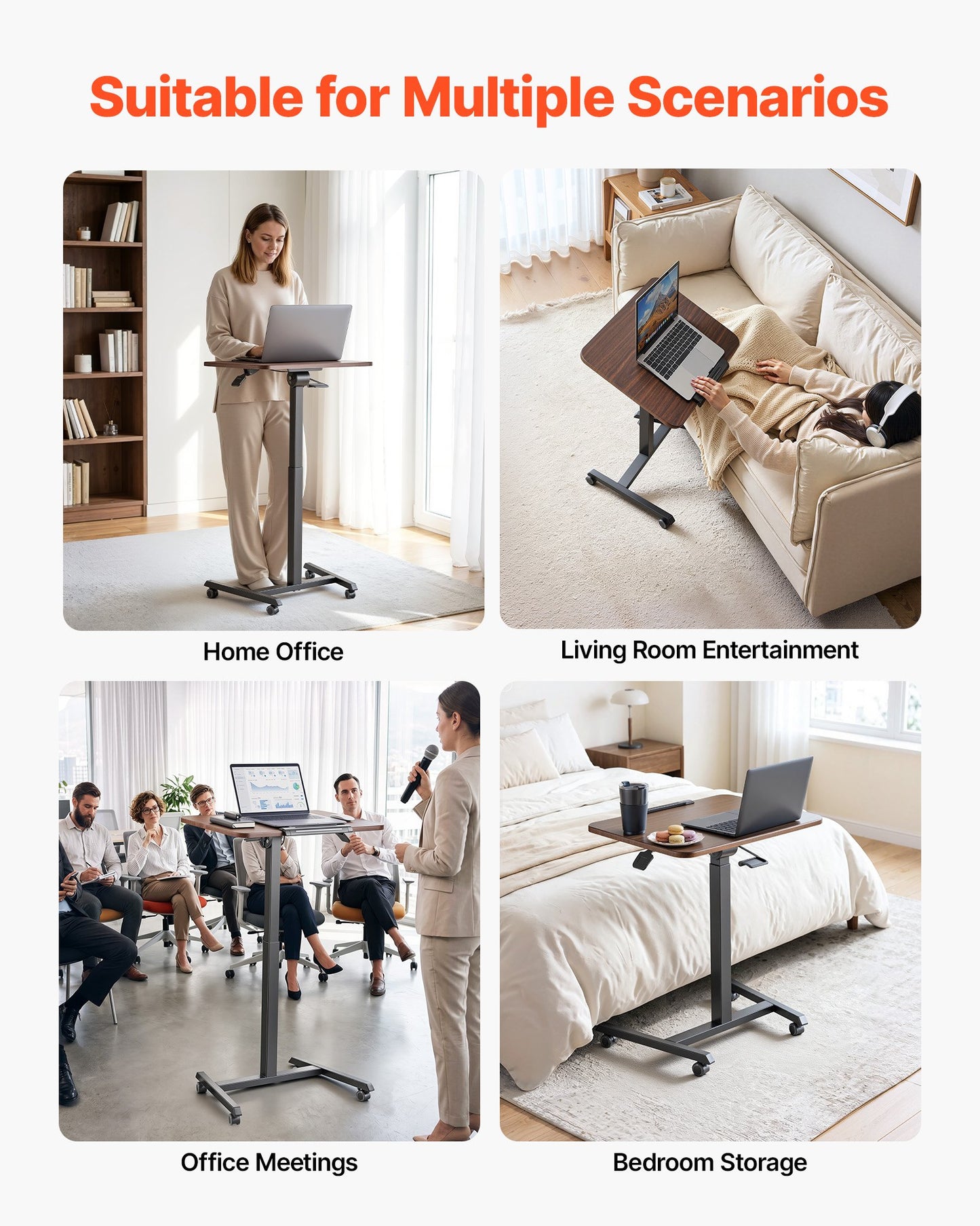 Standing Desk, Adjustable Height Mobile Stand Up Desk with Tilting Desktop, 650 x 480 mm Small Computer Sit Stand Rolling Workstation with 4 Casters, 15 kg Capacity, Ideal for Home Office