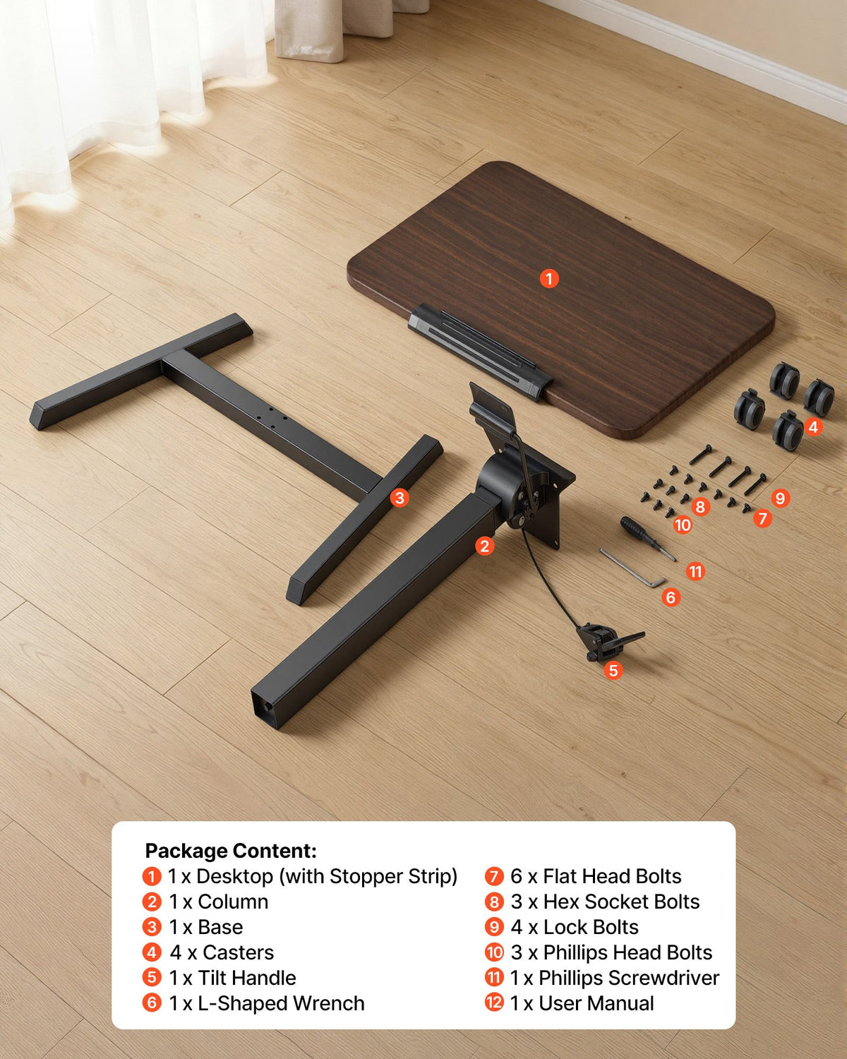 Standing Desk, Adjustable Height Mobile Stand Up Desk with Tilting Desktop, 650 x 480 mm Small Computer Sit Stand Rolling Workstation with 4 Casters, 15 kg Capacity, Ideal for Home Office