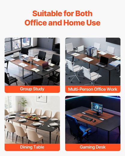 Conference Table, 2400 mm Boat Shaped Office Meeting Table for 10 Person, Modern Large Boat Meeting Desk with Metal Legs, for Office, Boardroom, Conference Room, Easy Assembly, Black & Brown