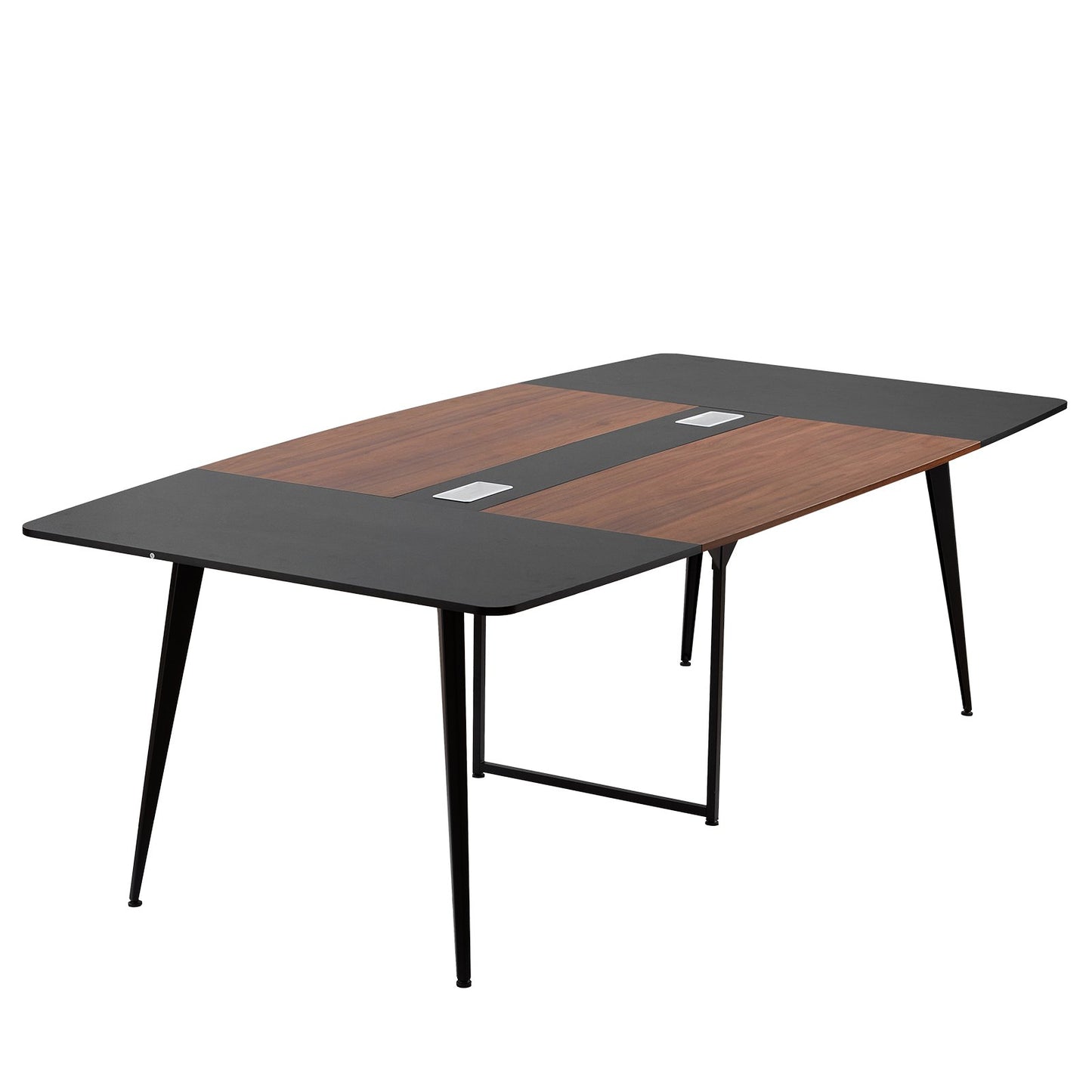 Conference Table, 2400 mm Boat Shaped Office Meeting Table for 10 Person, Modern Large Boat Meeting Desk with Metal Legs, for Office, Boardroom, Conference Room, Easy Assembly, Black & Brown