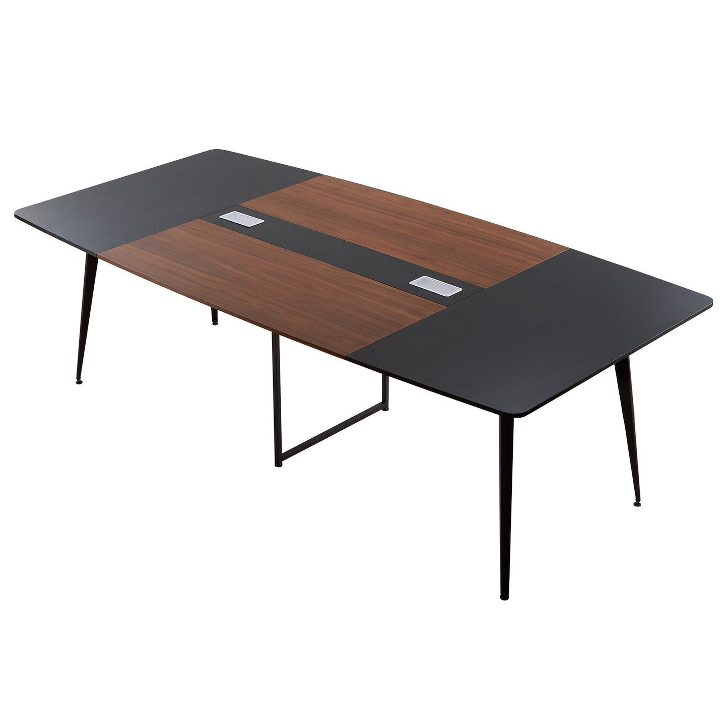 Conference Table, 2400 mm Boat Shaped Office Meeting Table for 10 Person, Modern Large Boat Meeting Desk with Metal Legs, for Office, Boardroom, Conference Room, Easy Assembly, Black & Brown