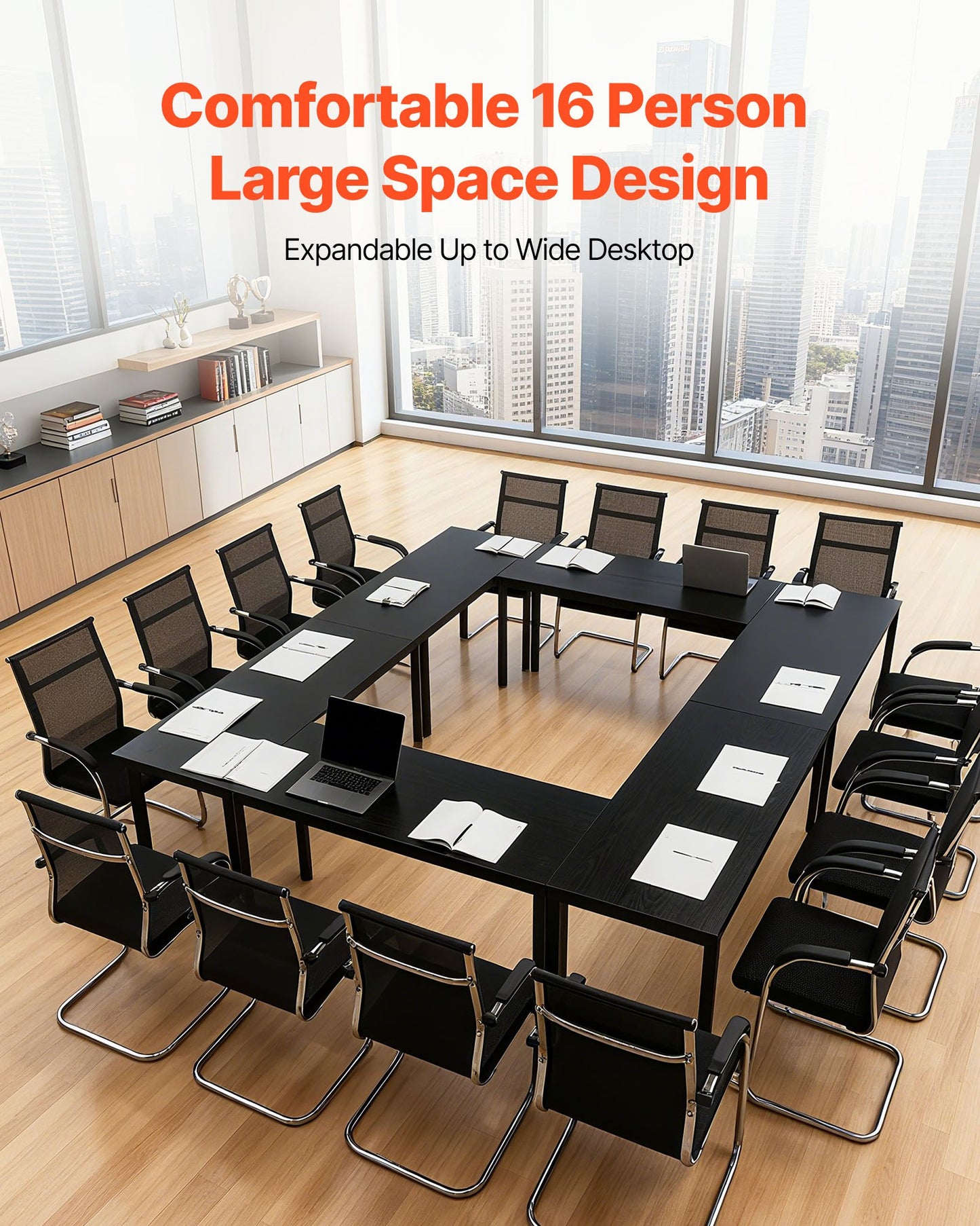 Conference Table, Set of 6, 1400 mm Office Meeting Table for 16 Person, Flexible Combination Desk Set, Modern Rectangle Meeting Desk with Metal Legs for Office, Conference Room, Easy Assembly