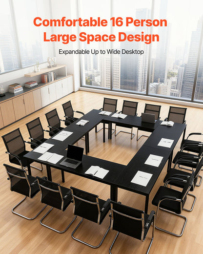 Conference Table, Set of 6, 1400 mm Office Meeting Table for 16 Person, Flexible Combination Desk Set, Modern Rectangle Meeting Desk with Metal Legs for Office, Conference Room, Easy Assembly