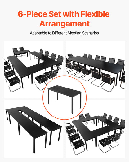 Conference Table, Set of 6, 1400 mm Office Meeting Table for 16 Person, Flexible Combination Desk Set, Modern Rectangle Meeting Desk with Metal Legs for Office, Conference Room, Easy Assembly