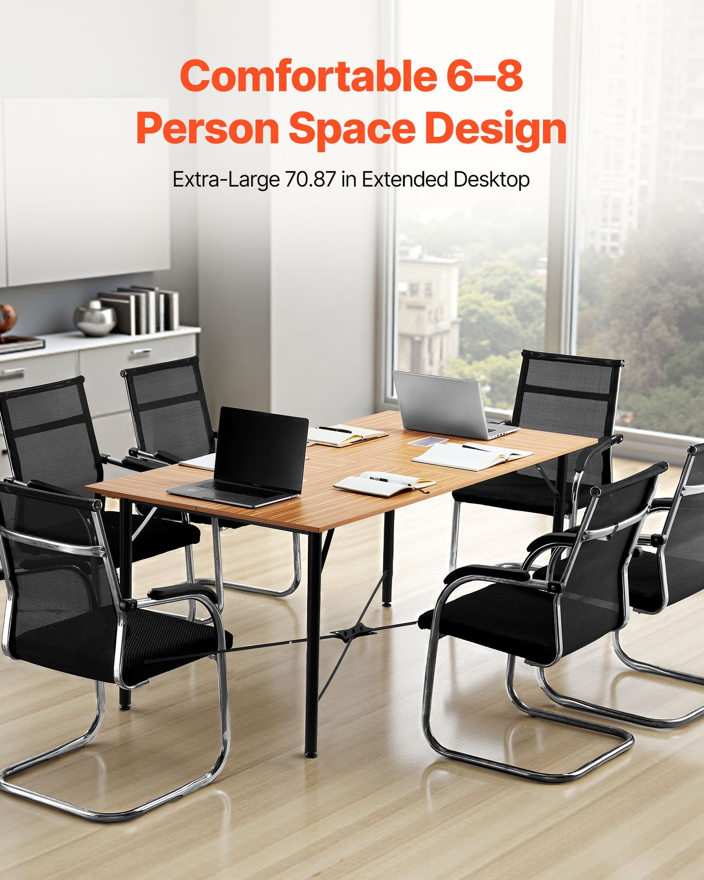 Conference Table, 1800 mm Office Meeting Table for 6-8 Person, Modern Rectangle Seminar Desk with Metal Legs, Meeting Desk Ideal for Office, Boardroom, Conference Room, Easy Assembly, Brown