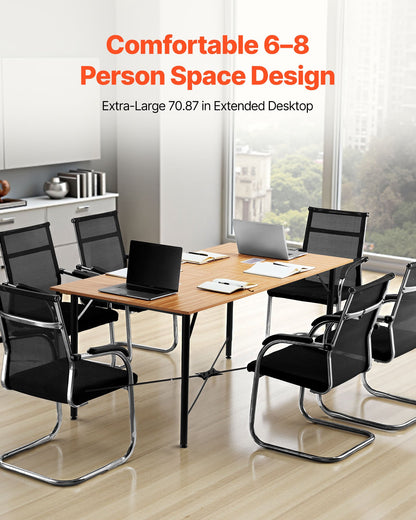 Conference Table, 1800 mm Office Meeting Table for 6-8 Person, Modern Rectangle Seminar Desk with Metal Legs, Meeting Desk Ideal for Office, Boardroom, Conference Room, Easy Assembly, Brown