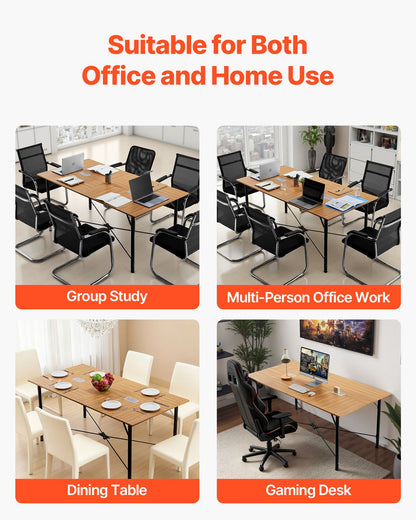 Conference Table, 1800 mm Office Meeting Table for 6-8 Person, Modern Rectangle Seminar Desk with Metal Legs, Meeting Desk Ideal for Office, Boardroom, Conference Room, Easy Assembly, Brown
