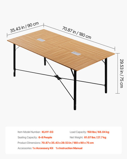 Conference Table, 1800 mm Office Meeting Table for 6-8 Person, Modern Rectangle Seminar Desk with Metal Legs, Meeting Desk Ideal for Office, Boardroom, Conference Room, Easy Assembly, Brown