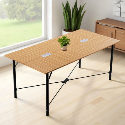 Conference Table, 1800 mm Office Meeting Table for 6-8 Person, Modern Rectangle Seminar Desk with Metal Legs, Meeting Desk Ideal for Office, Boardroom, Conference Room, Easy Assembly, Brown