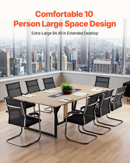 Conference Table, 2400 mm Office Meeting Table for 10 Person, Modern Rectangle Seminar Desk with Metal Legs, Large Meeting Desk Ideal for Office, Boardroom, Conference Room, Easy Assembly, Brown