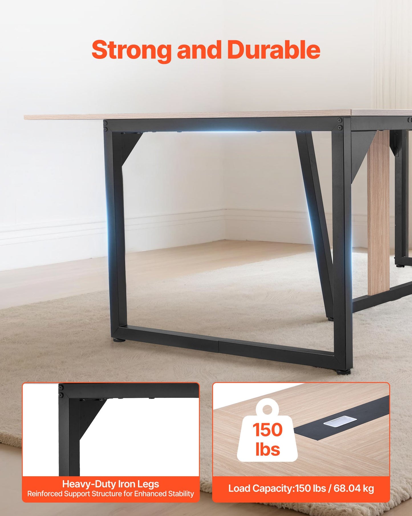 Conference Table, 2400 mm Office Meeting Table for 10 Person, Modern Rectangle Seminar Desk with Metal Legs, Large Meeting Desk Ideal for Office, Boardroom, Conference Room, Easy Assembly, Brown