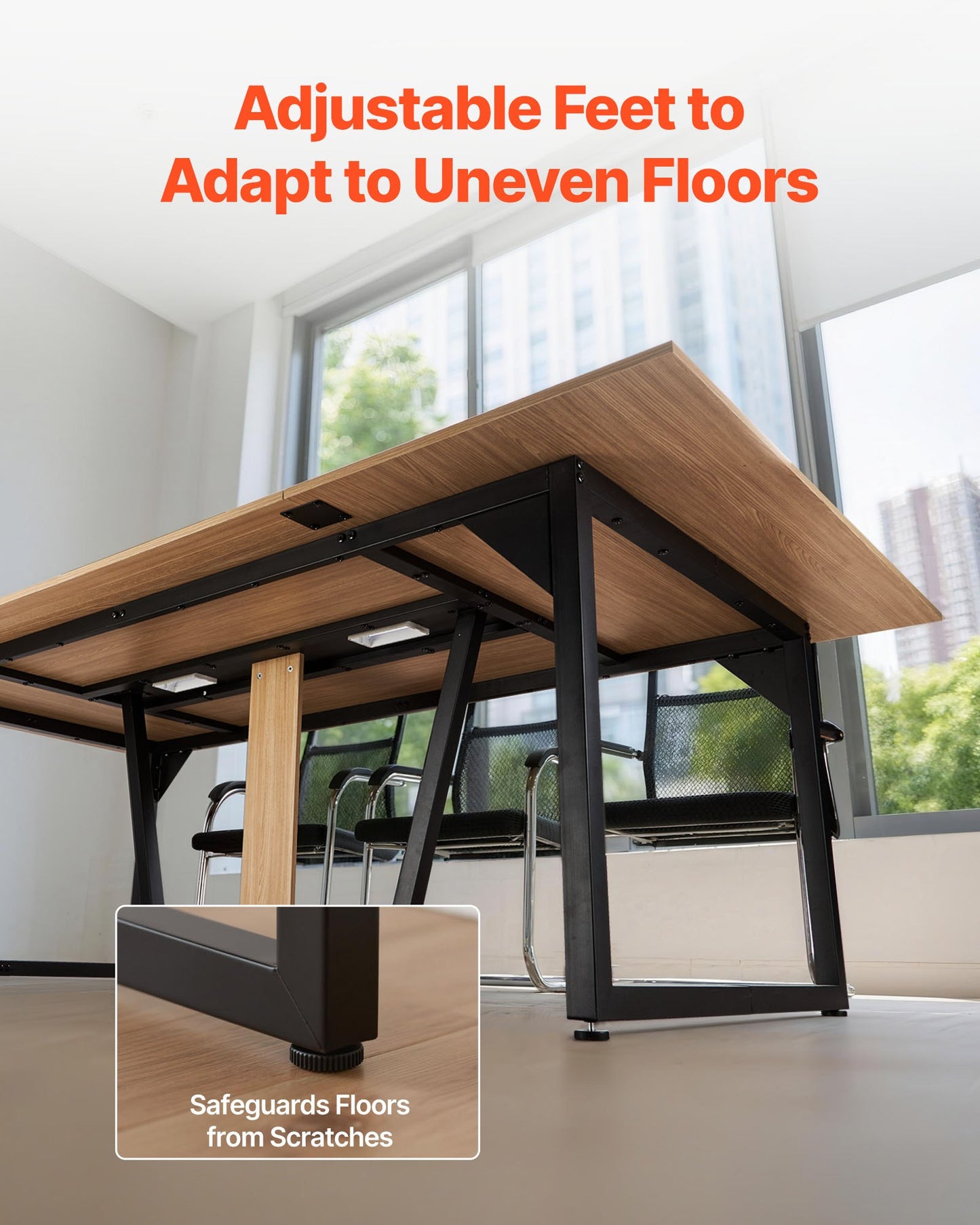 Conference Table, 2400 mm Office Meeting Table for 10 Person, Modern Rectangle Seminar Desk with Metal Legs, Large Meeting Desk Ideal for Office, Boardroom, Conference Room, Easy Assembly, Brown