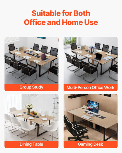 Conference Table, 2400 mm Office Meeting Table for 10 Person, Modern Rectangle Seminar Desk with Metal Legs, Large Meeting Desk Ideal for Office, Boardroom, Conference Room, Easy Assembly, Brown